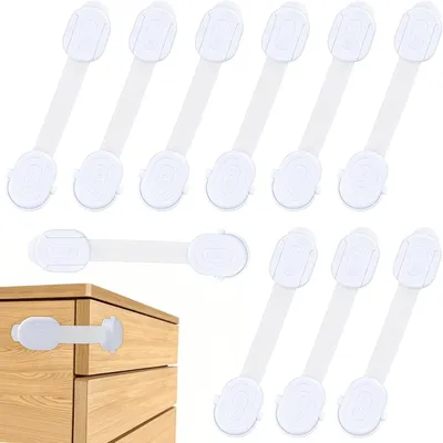Imagen del producto de Cerraduras de seguridad ajustables para niños, 10 unidades, autoadhesivas, sin necesidad de taladrar, para puertas y cajones