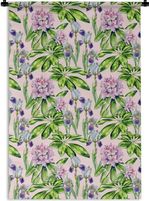 Produktbild von MuchoWow® Wandteppich Wandbehang Blumen - Hortensie - Muster 90x135 cm Tapisserie Dekoration Wandtuch - Baumwolle - Wandskulptur
