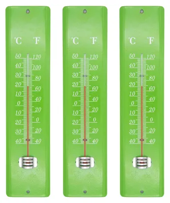 Three green thermometers side-by-side.