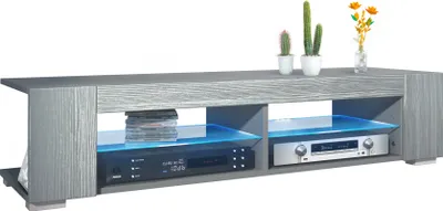 Produktbild von Vladon Lowboard Movie, TV-Kommode mit 4 offenen Fächern und Zierleisten, Anthrazit matt/Avola-Anthrazit inkl. LED Beleuchtung (134,5 x 30,5 x 38,5 cm)