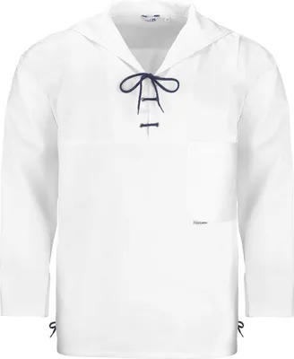 Produktbild von modAS Uni Schlupfblouson Maritim mit Kordelschnürungen - Fischerhemd uni mit Brusttasche in Weiß Größe Damen 40 – Herren 46