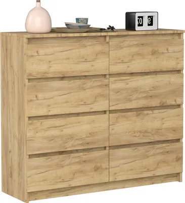 Produktbild von VBChome Kommode mit 8 Schubladen Eiche 120 x 39 x 105 cm Grifflose Schubladenkommode Holz Mehrzweckschrank Mehrzweckschrank für Flur Schlafzimmer