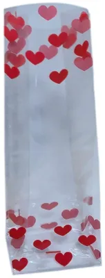 Productafbeelding van Prigta - Uitdeelzakjes hartjes / Valentijn - 25 stuks - 7x4x22 cm - cellofaanzakjes transparant met blokbodem