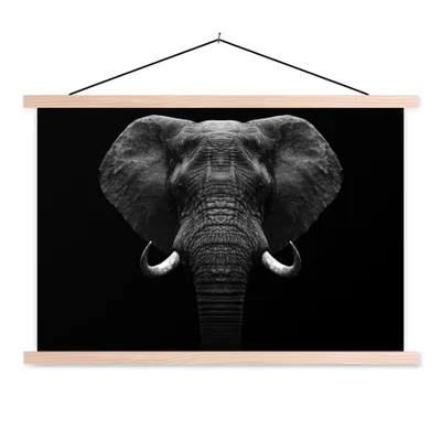 Produktbild von MuchoWow® Textilposter Tiere - Elefant - Porträt - Schwarz - Weiß 60x40 cm mit holzfarbenen Rahmen - Bilder