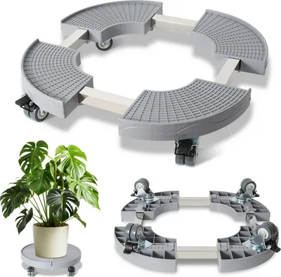 Produktbild von Hengda Pflanzenroller Ø 38-54 cm Einstellbar Blumenuntersetzer Blumenroller Rollbrett Pflanzentrolley bis 200 Kg (Grau, Rund)