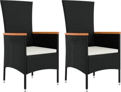 Produktbild von vidaXL Gartenstühle mit Kissen 2 Stk. Poly Rattan Schwarz