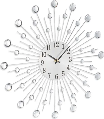 Immagine prodotto di Orologio da parete Relaxdays, design scintillante a forma di diamante, alimentato a batteria, orologio da cucina analogico, Ø 50 cm, orologio da salotto, argento