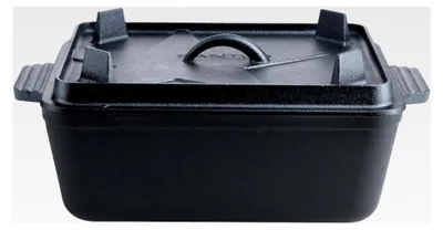 Produktbild von Gusseisen-Kastenform - 5,5L - 34x24x14,5cm - Eckiger Schmortopf - Backform, Kochtopf - Für Camping, Feuer, Backofen, Kugel-/Gasgrill