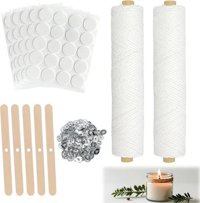 Obrázok produktu pre Sada sviečkových knôtov 122 m, 100 držiteľov knôtov, bezdymový, pre DIY vonné sviečky, výroba sviečok