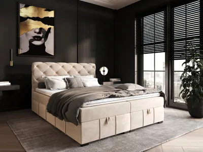 Produktbild von Boxspringbett Schlafzimmerbett GISEL 180x200cm Stoff Salvador Creme
