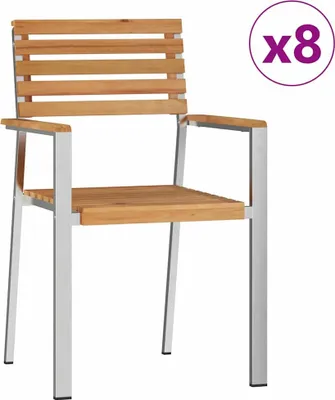 Image de vidaXL : Ensemble de 8 chaises de jardin en bois d'acacia massif et en acier inoxydable