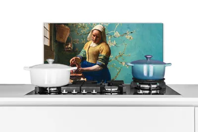 Produktbild von KitchenYeah®  Spritzschutz Küche - Küchenrückwand - Wandschutz für Herd und Spüle - Milchmädchen - Mandelblüte - Van Gogh - Vermeer - Gemälde - Alte Meister 70x30 - Alu-Dibond (Alternative zum Spritzs
