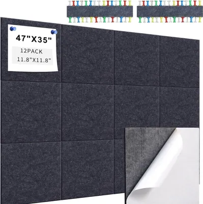 Produktbild von INF Filz Wandfliesen Akustikplatten - 12er Pack Schallschutzplatten mit Klebstoff Schwarz