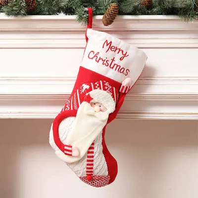 Image de Bas de Noël Décoration 18" Set 3D peluche Père Noël Bonhomme de neige pour vacances en famille fête de Noël