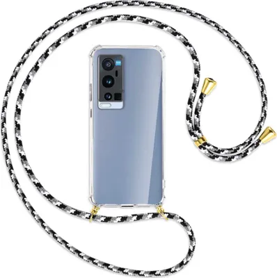 Produktbild von Handykette Backcover-Schutzhülle mit Band (Metall goldfarben) für vivo X60 Pro Plus 5G - schwarz/grau/weiß