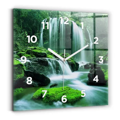 Obrázok produktu pre Wallfluent Hodiny - Sklenené Nástenné Hodiny - Tichý Quartz Strojček - Nástenná Dekorácia Spálňa Kuchyň - Biele Ruky - 30x30 cm - Vodopád v machu