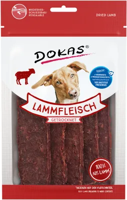 Produktbild von Dokas Lammfleisch getrocknet, Snacks, Hund, Adult, Lamm, 70 g
