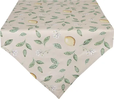 Produktbild von Clayre & Eef Tischläufer 50x160 cm Beige Grün Baumwolle Zitrone