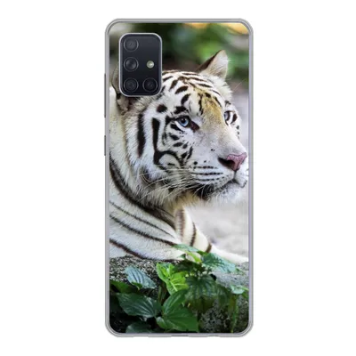 Produktbild von MuchoWow® Handyhülle Schutzhülle Hülle für Samsung Galaxy A71 Tiger - Weiß - Sand Silikon Softcase Handy Hülle - Kartenbesitzer