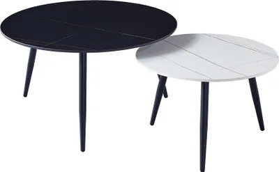 Produktbild von CasaDolce Couchtisch Set GEMINIA, 80x45 & 60x40 cm, weiß & Schwarz Marmormuster mit Goldadern, Keramik-Tischplatten