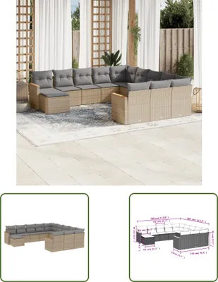 Produktbild von The Living Store 12-tlg. Garten-Sofagarnitur mit Kissen Beige Poly Rattan