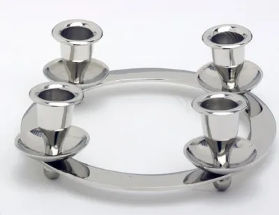 Produktbild von Kranzleuchter, Adventsleuchter 4flammig Messing Silber (Außen Ø 21 cm, für Kerzen 2 - 2,5 cm)