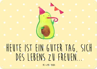 Produktbild von Mr. & Mrs. Panda Wandbild Avocado Party DIN A5 - Gelb Pastell - Geschenk, wandtafel, Happy Birthday, Geburtstag, tafel, Jahrestag, Blechschild, Schild, Türschild