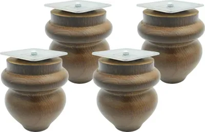 Obrázek produktu pro Dřevěná noha k nábytku, nábytková noha, sudová, 9 cm, mořená ořech, upevnění