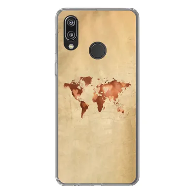 Produktbild von MuchoWow® Handyhülle Schutzhülle Hülle für Huawei P20 Lite (2020) Weltkarte - Herz - Braun Silikon Softcase Handy Hülle - Kartenhalter