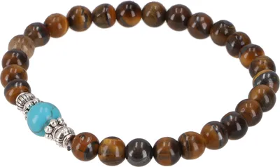 Produktbild von Mala Armband, Handmala, Buddhistischer Schmuck 8 mm - Tigerauge/Türkis, Braun, Halbedelstein, Armreifen & Armbänder Modeschmuck