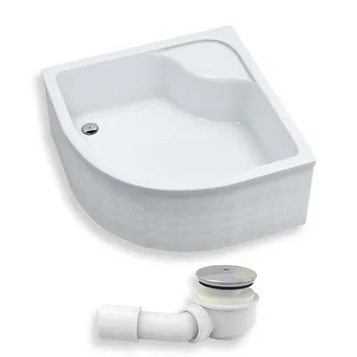 Zdjęcie produktu dla Brodzik Prysznicowy Półokrągły 90x90x41 Akrylowy, Gładki | w zestawie - Syfon, odpływ ⌀50 mm + nogi (stelaż) | BADLAND DANTE