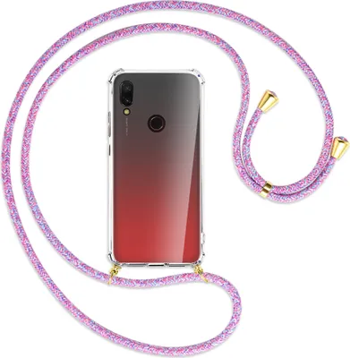 Produktbild von Handykette Backcover-Schutzhülle mit Band (Metall goldfarben) für Xiaomi Redmi 7 - lila/rosa/blau
