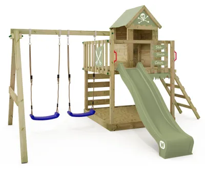Produktbild von Spielturm Wickey Smart Cave mit Doppelschaukel und Rutsche, pastellgrün