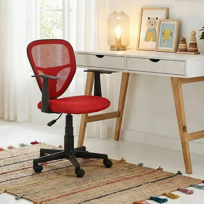 Produktbild von Kinderdrehstuhl STUDIO, Rot - Ergonomischer Schreibtischstuhl mit Armlehnen, Verstellbar, Grau - Ideal für Kinder, Atmungsaktives Mesh, Leichter Aufbau [bis 80kg]
