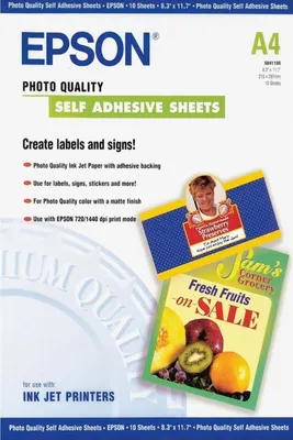 Obrázek produktu pro Epson Self-Adhesive Photo Paper - A4 - 10 Listů, Matný, 167 g/m², A4, Bílá, 10 listy, Expression Premium XP-900 Expression Premium XP-830 Expression Premium XP-820 Expression Premium...
