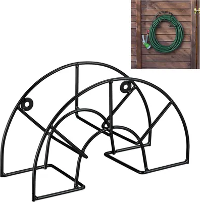 Produktbild von Relaxdays Schlauchhalter, für 45 m 5/8" Schlauch, Schlauchaufhängung Wand, Stahl, runder Gartenschlauchhalter, schwarz