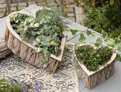 Image de 2x planteur "cœur" en bois, pot rustique en forme de cœur, pot à herbes, pot à plantes brun, décoration de jardin pour l'extérieur