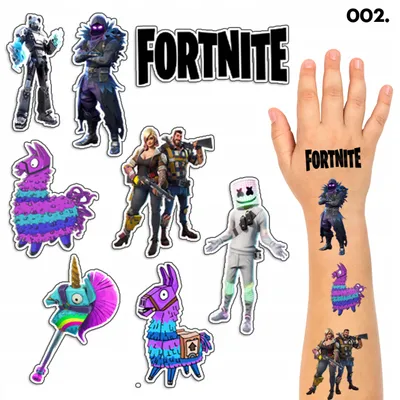 Obrázek produktu pro Omyvatelné dočasné tetování pro děti s motivy Fortnite – 8 ks / 150 vzorů