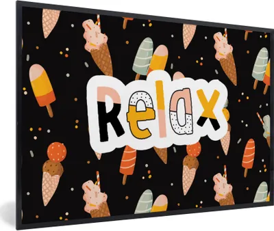 Produktbild von MuchoWow® Gerahmtes Poster Sommer - Eiscreme - Schwarz 90x60 cm - Poster mit Schwarzem Bilderrahmen Wandposter Rahmen Foto Bilder - Fotorahmen - Foto-Plakat
