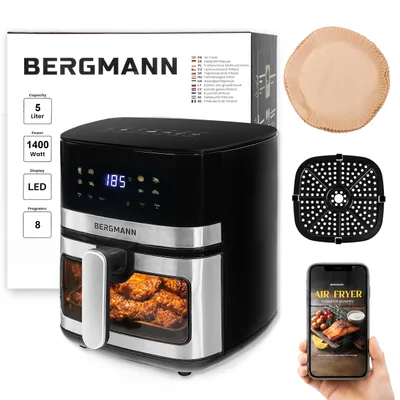 Zdjęcie produktu dla Frytkownica beztłuszczowa Air Fryer BERGMANN YA 8 programów 1 komora 5l 1400W