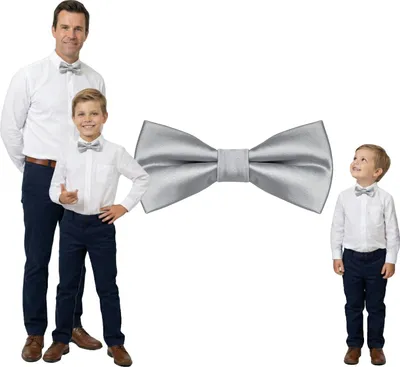 Produktbild von DonDon Fliege Kinder Jungen Babys und Herren Seidenlook Hellgrau glänzend, vorgebunden und längenverstellbar aus Polyester - festliches Accessoire für Hochzeit, Kommunion und Feier