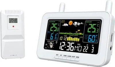 Zdjęcie produktu dla Inteligentny wielofunkcyjny budzik temperatury i wilgotności z kolorowym wyświetlaczem �C, bezprzewodowa prognoza pogody, cyfrowy zegar pogodowy