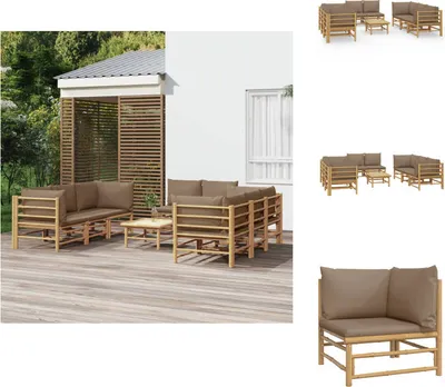 Produktbild von vidaXL 9-tlg. Garten-Lounge-Set mit Kissen Taupe Bambus -  Gartenmöbel-Sets