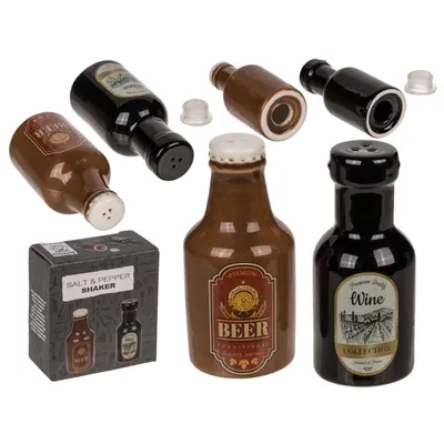 Produktbild von Salz- & Pfefferstreuer Bier und Wein schwarz braun 4,5x4,5x6cm 2 Stück