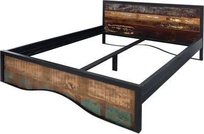 Image de MASSIVMOEBEL24 | Lit double 200x200 Bois de récupération laqué Multicolore INDUSTRIAL #111