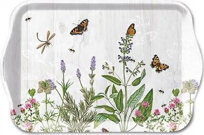Produktbild von Tablett Melamin 21x13cm mit Wildblumen Motiv Weiß / Grün
