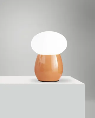 Produktbild von Tischlampe Glas E27 rund D: 21,5 cm 30 cm Bernstein Weiß Modern Nachttischleuchte