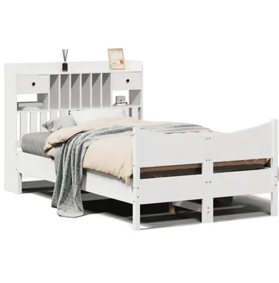 Image de vidaXL Lit en bois massif sans matelas Blanc 135x190 cm pin