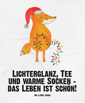 Produktbild von Mr. & Mrs. Panda Plaid Fuchs Weihnachten - Weiß - Geschenk, Schmusedecke, Fleecedecke, Winter, Kinderdecke, Weihnachtsmann, Babydecke, Füchse, Schlummerdecke, Nikolaus