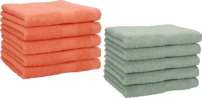 Produktbild von Betz 10 Stück Gästetücher 30x50 cm PREMIUM 100% Baumwolle Set  Farbe: blutorange und heugrün